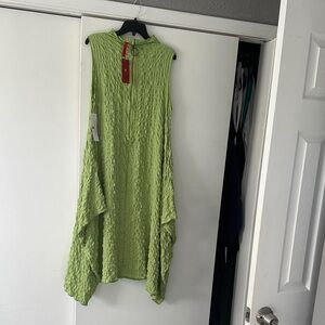 Sleeveless Asymmetrical Textured Dress in Lime Green -